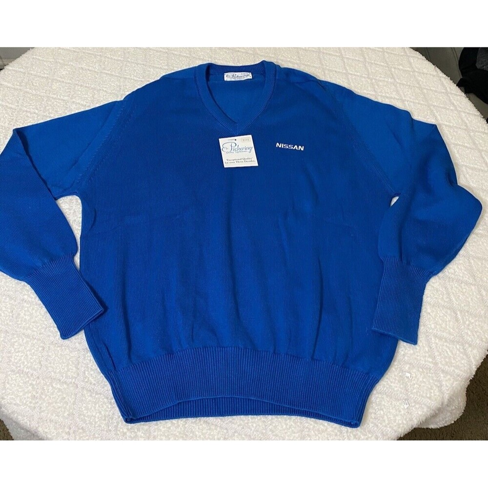 Vintage Pickering Nissan Embroidered Blue Pullover Sweater USA Made Size L
